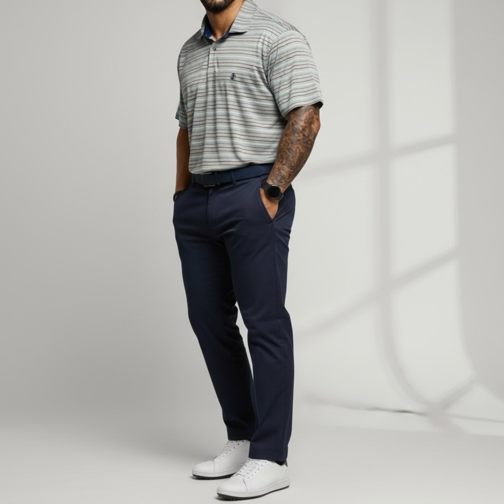 IZOD Golf Gray Striped Stretch Polo Shirt Mens XXL